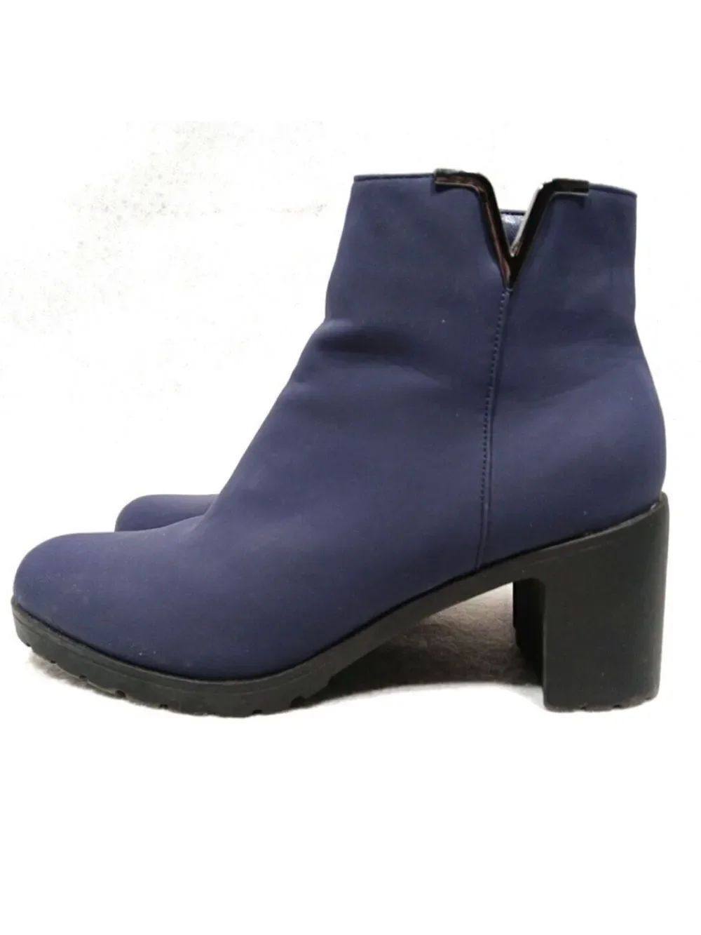 London Fog 10 Owynn Navy Black Soles Block Heel Non Slip Waterproof Ankle Boots
